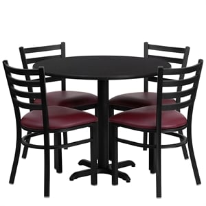 Flash Furniture 36Rd Laminate Table Set In Black Top Burgundy Vinyl Seat