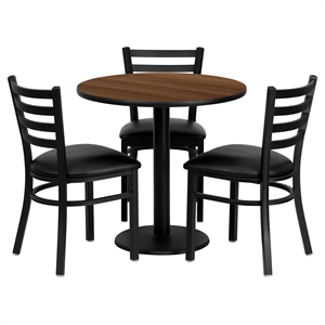 Flash Furniture Clark 30&quot RD Walnut Laminate Table with 3 Metal Chairs