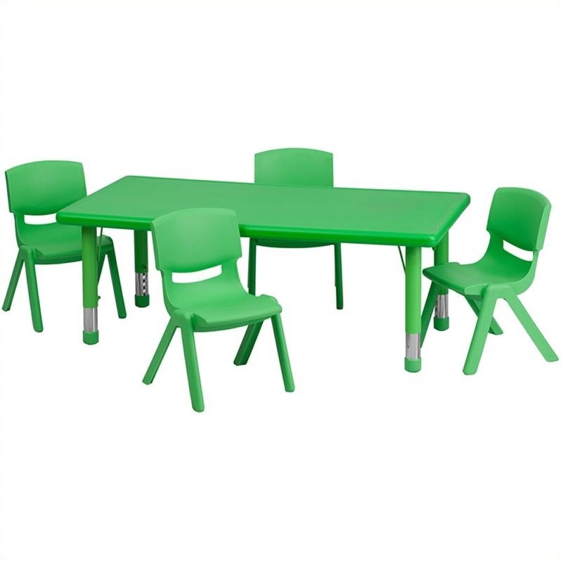 Flash Furniture 5 Piece Rectangular Activity Table Set in Green