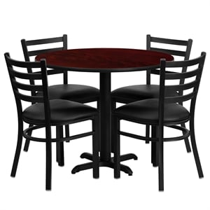 Flash Furniture 36Rd Laminate Table Set In Mahogany Top Black Vinyl Seat