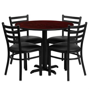 flash furniture 5 piece mahogany laminate top lunchroom dining set with black ladder back chairs