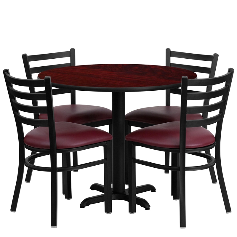 Flash Furniture 36Rd Laminate Table Set In Mahogany Top Burgundy Vinyl Seat