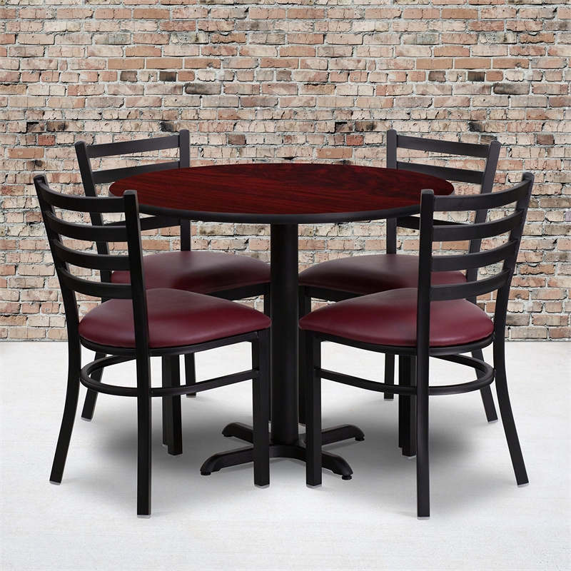 Flash Furniture 36Rd Laminate Table Set In Mahogany Top Burgundy Vinyl Seat