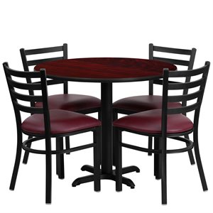 flash furniture 36rd laminate table set in mahogany top burgundy vinyl seat