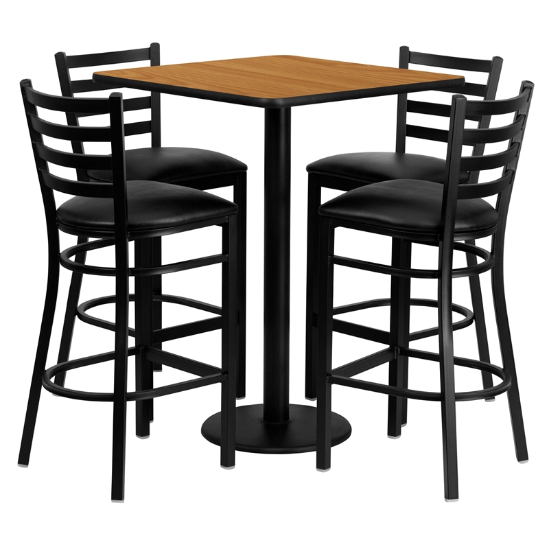 Flash Furniture Clark Square Table Set w/ 4 Ladder Back Metal Barstools