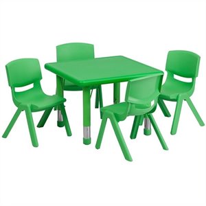 Flash Furniture 5 Piece Square Adjustable Activity Table Set in Green