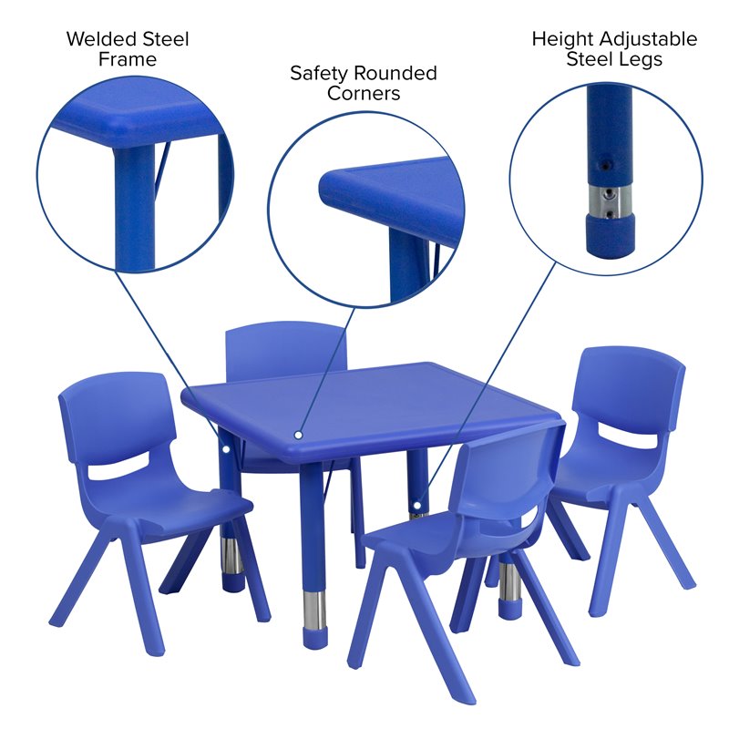 Flash Furniture 5 Piece Square Adjustable Activity Table Set in Blue