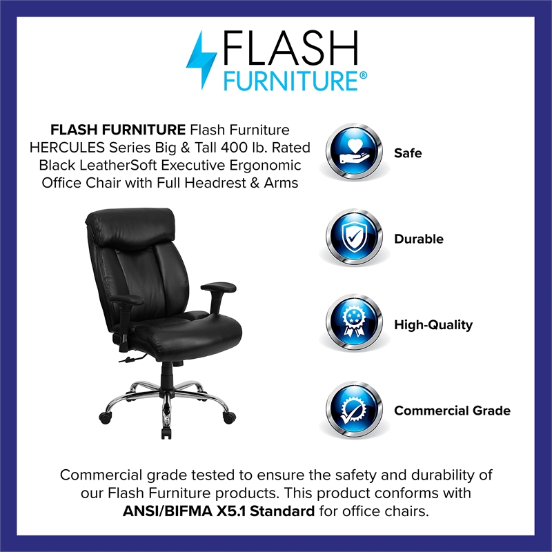 Flash Furniture Hercules Leather Office Chair with Arms in Black