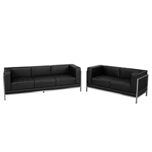 Flash Furniture Hercules Imagination Leather Sofa and Loveseat Set in Black