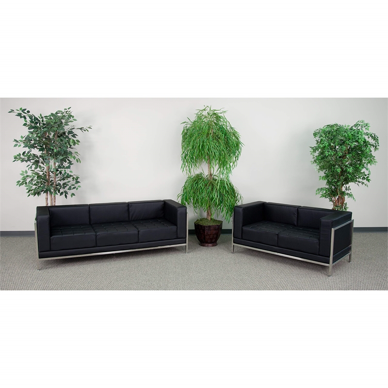 Flash Furniture Hercules Imagination Leather Sofa and Loveseat Set in Black