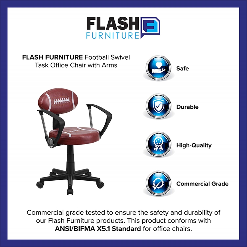 Flash Furniture Football Office Swivel Chair with Arms in Brown and Black