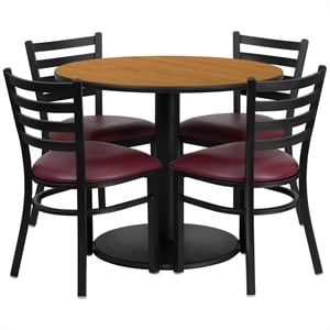 Flash Furniture 36Rd Laminate Table Set In Natural Top Burgundy Vinyl Seat