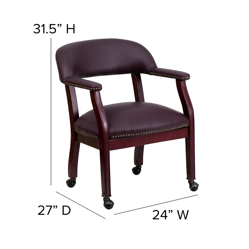 Flash Furniture Leather ArmGuest Chair with Casters in Burgundy
