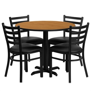 Flash Furniture 36Rd Laminate Table Set In Natural Top Black Vinyl Seat