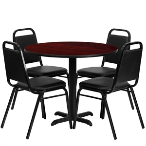 Flash Furniture 36Rd Laminate Table Set-Bnqt In Mahogany Top Black Vinyl Seat