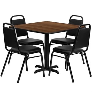 Flash Furniture 36Sq Laminate Table Set-Bnqt In Walnut Top Black Vinyl Seat