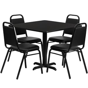 Flash Furniture 36Sq Laminate Table Set-Bnqt In Black Top Black Vinyl Seat