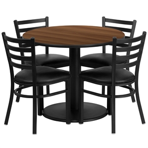 Flash Furniture 36Rd Laminate Table Set In Walnut Top Black Vinyl Seat