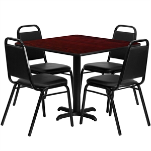 Flash Furniture 36Sq Laminate Table Set-Bnqt In Mahogany Top Black Vinyl Seat
