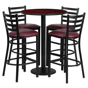 Flash Furniture Jamie 30&quot RD Mahogany Laminate Table & 4 Metal Barstools
