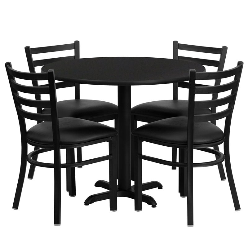 Flash Furniture 36Rd Laminate Table Set In Black Top Black Vinyl Seat