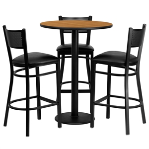 Flash Furniture 30&quot RD Natural Laminate Table w/ 3 Metal Barstools