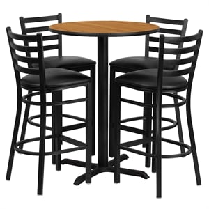 Flash Furniture 30Rd Laminate Bar Table Set In Natural Top Black Vinyl Seat