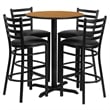 Flash Furniture 30Rd Laminate Bar Table Set In Natural Top Black Vinyl Seat