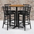 Flash Furniture 30Rd Laminate Bar Table Set In Natural Top Black Vinyl Seat
