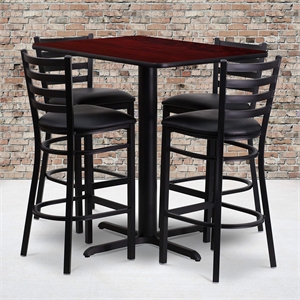 Flash Furniture 24X42 Laminate Bar Table Set In Mahogany Top Black Vinyl Seat