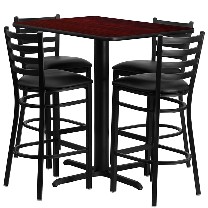 Flash Furniture 24X42 Laminate Bar Table Set In Mahogany Top Black Vinyl Seat
