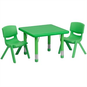 Flash Furniture 3 Piece Square Adjustable Activity Table Set in Green