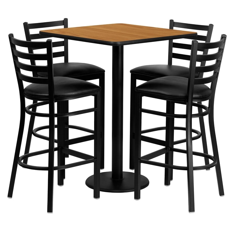 Flash Furniture Clark 30'' Square Laminate Table Set with 4 Ladder Back Metal Barstools