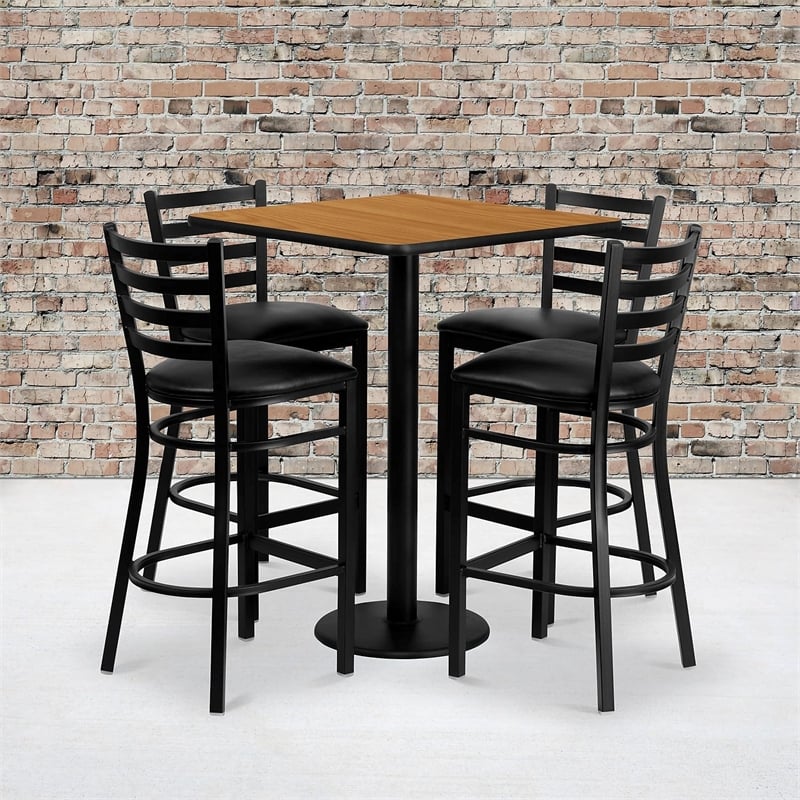 Flash Furniture Clark 30'' Square Laminate Table Set with 4 Ladder Back Metal Barstools