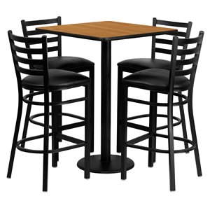 flash furniture 30sq laminate bar table set in natural top black vinyl seat