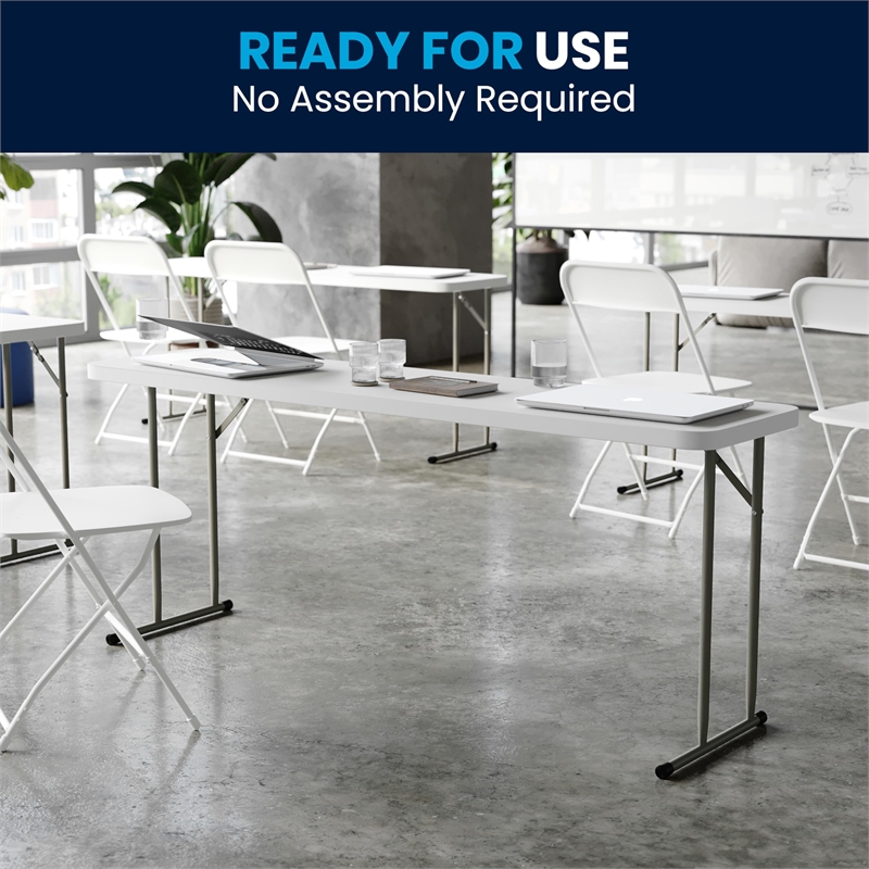 Flash Furniture Waterproof Plastic/Metal Folding Training Table in Granite White
