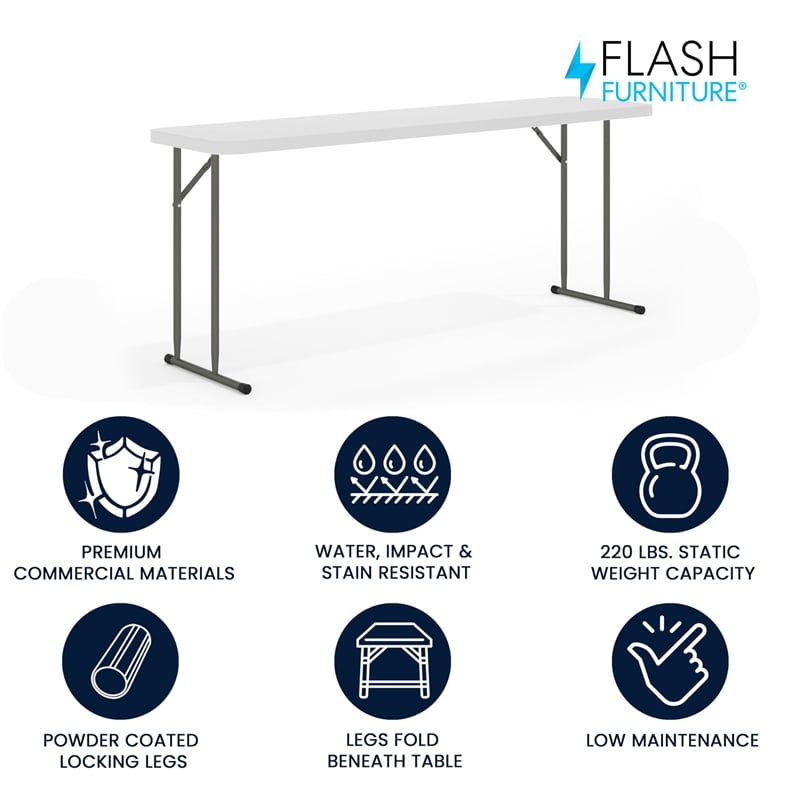 Flash Furniture Waterproof Plastic/Metal Folding Training Table in Granite White
