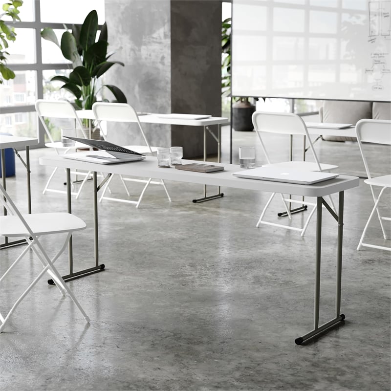 Flash Furniture Waterproof Plastic/Metal Folding Training Table in Granite White