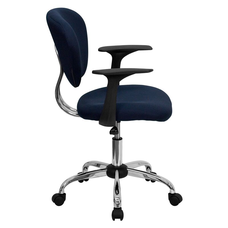 Flash Furniture Mid-Back Mesh Office Swivel Chair with Arms in Navy