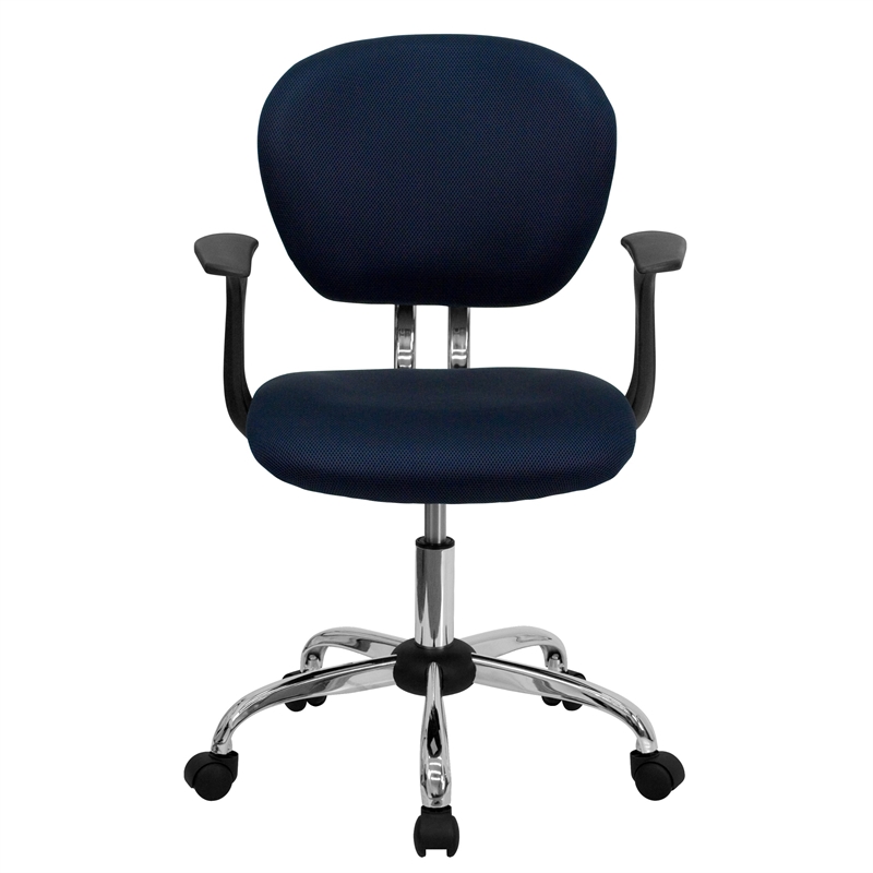Flash Furniture Mid-Back Mesh Office Swivel Chair with Arms in Navy