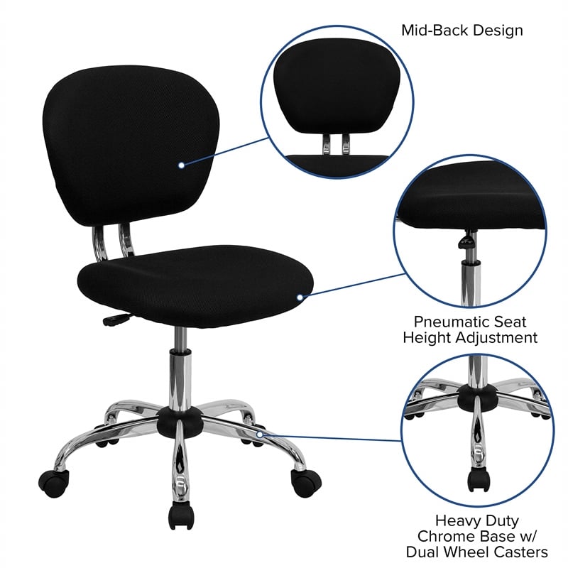 Flash Furniture Mid-Back Mesh Office Swivel Chair in Black and Chrome