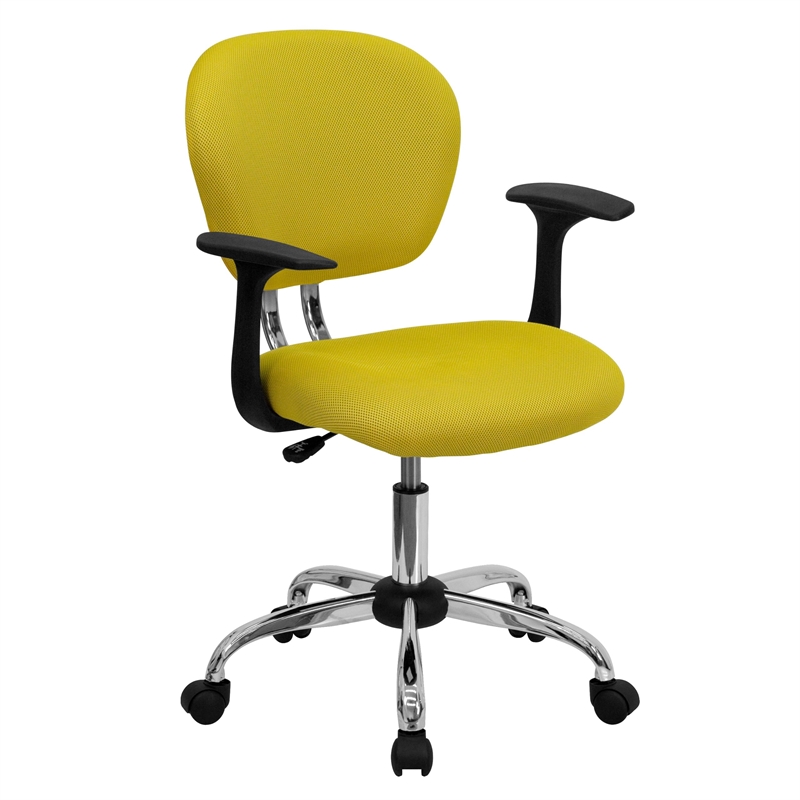 Flash Furniture Mid-Back Mesh Office Swivel Chair with Arms in Yellow