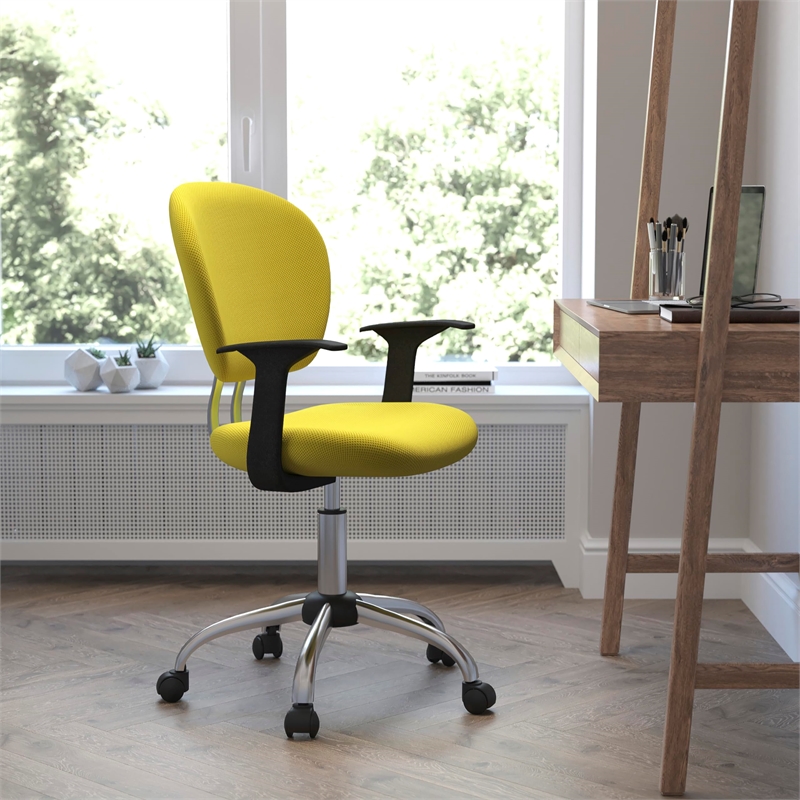 Flash Furniture Mid-Back Mesh Office Swivel Chair with Arms in Yellow