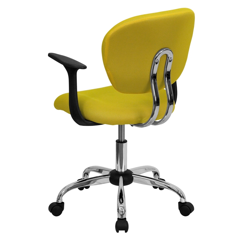 Flash Furniture Mid-Back Mesh Office Swivel Chair with Arms in Yellow