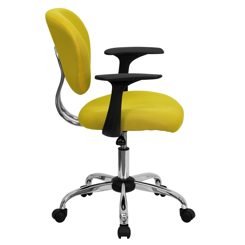 Flash Furniture Mid-Back Mesh Office Swivel Chair with Arms in Yellow
