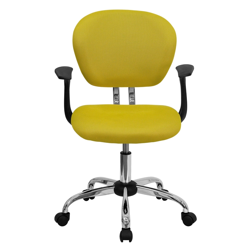 Flash Furniture Mid-Back Mesh Office Swivel Chair with Arms in Yellow
