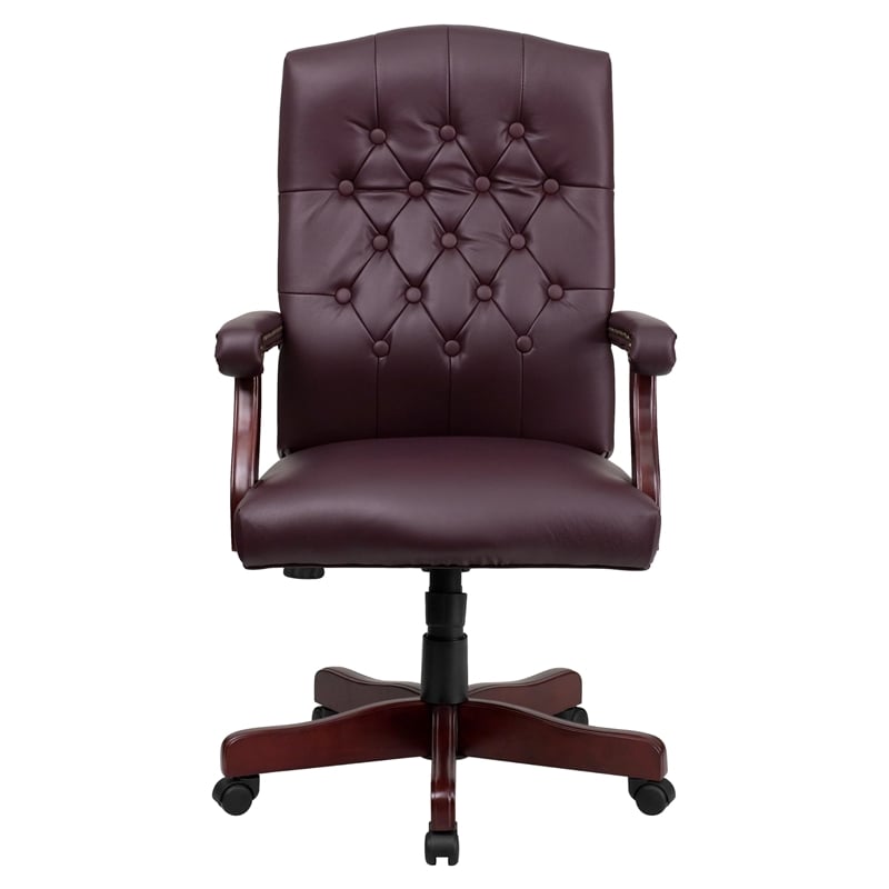 Flash Furniture Martha Washington Leather Swivel Office Chair in Burgundy