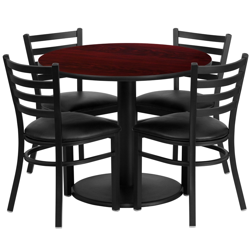 Flash Furniture 36Rd Laminate Table Set In Mahogany Top Black Vinyl Seat