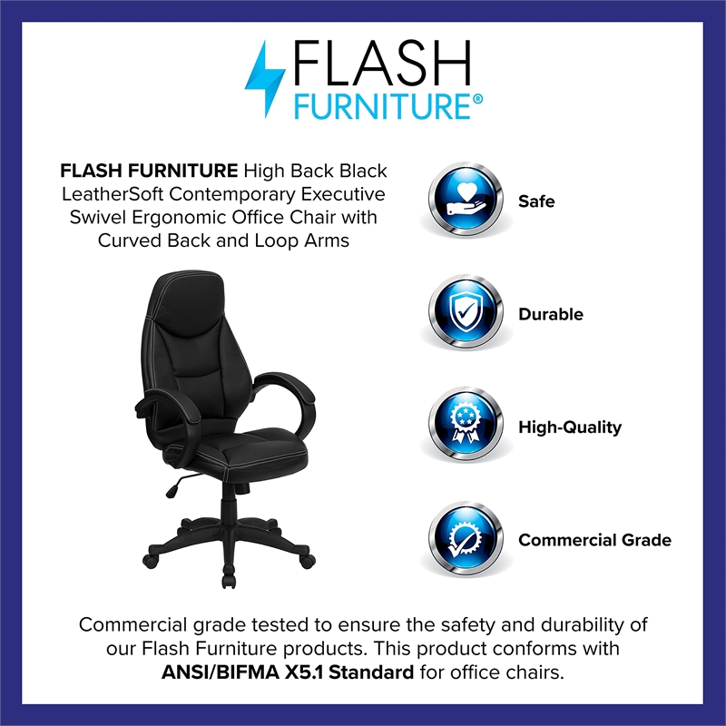 Flash Furniture High Back Contemporary Office Chair in Black Leather
