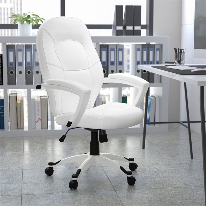Flash Furniture Mid-Back Leather Executive Office Chair in White